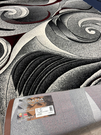 Modern Abstract Swirl Rug – Black, Grey, White & Red | Bold Contemporary Area Rug | Free USA Shipping