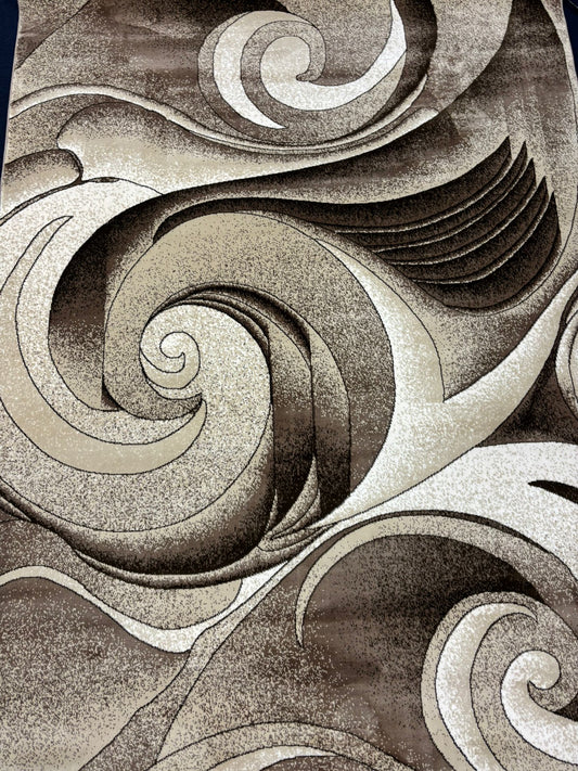 Modern Swirl Pattern Rug – Beige, Brown & Cream Abstract Design | Soft Texture | Free USA Shipping