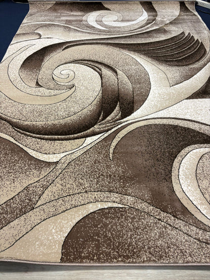 Modern Swirl Pattern Rug – Beige, Brown & Cream Abstract Design | Soft Texture | Free USA Shipping