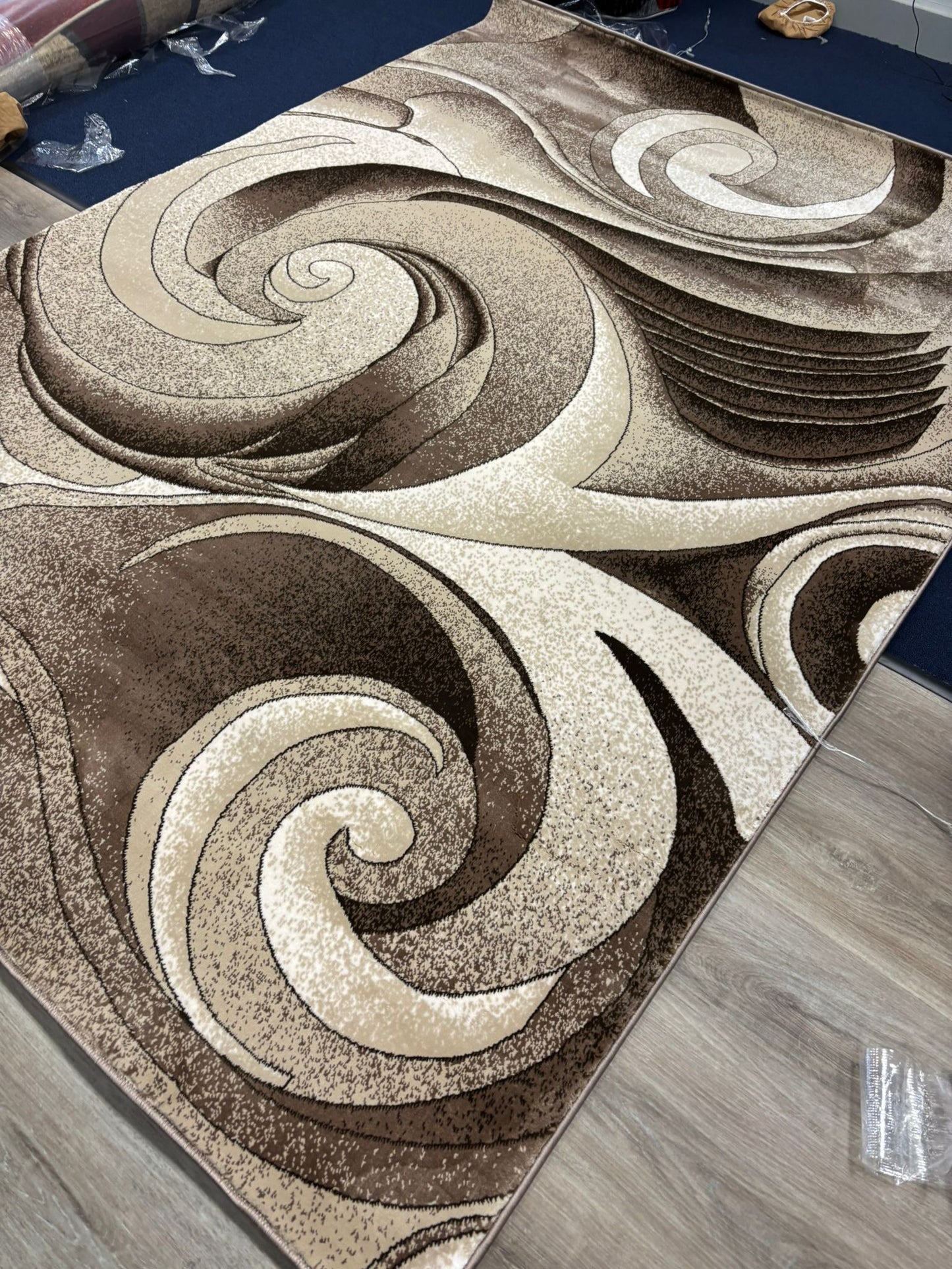 Modern Swirl Pattern Rug – Beige, Brown & Cream Abstract Design | Soft Texture | Free USA Shipping