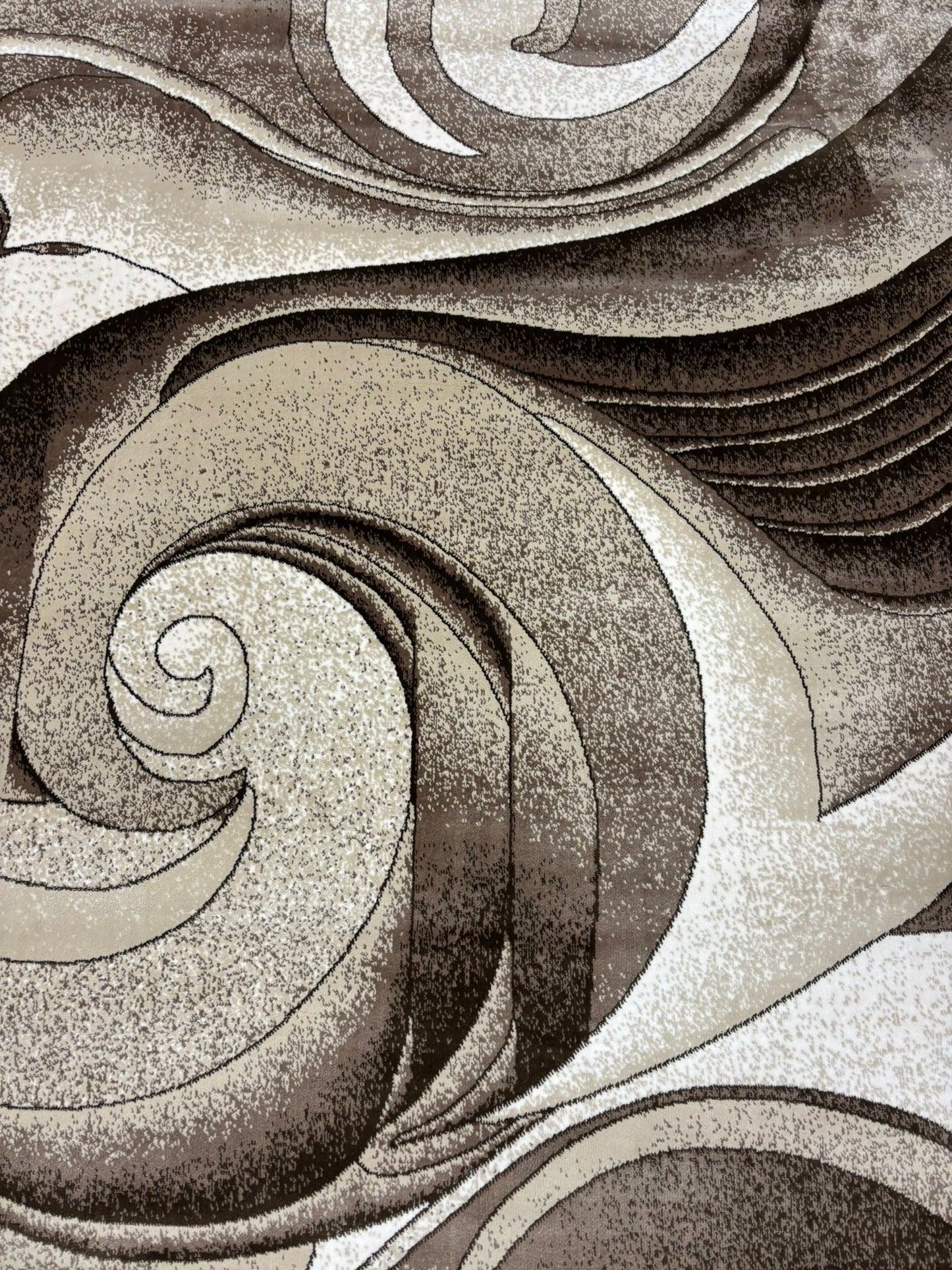Modern Swirl Pattern Rug – Beige, Brown & Cream Abstract Design | Soft Texture | Free USA Shipping