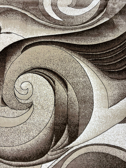 Modern Swirl Pattern Rug – Beige, Brown & Cream Abstract Design | Soft Texture | Free USA Shipping