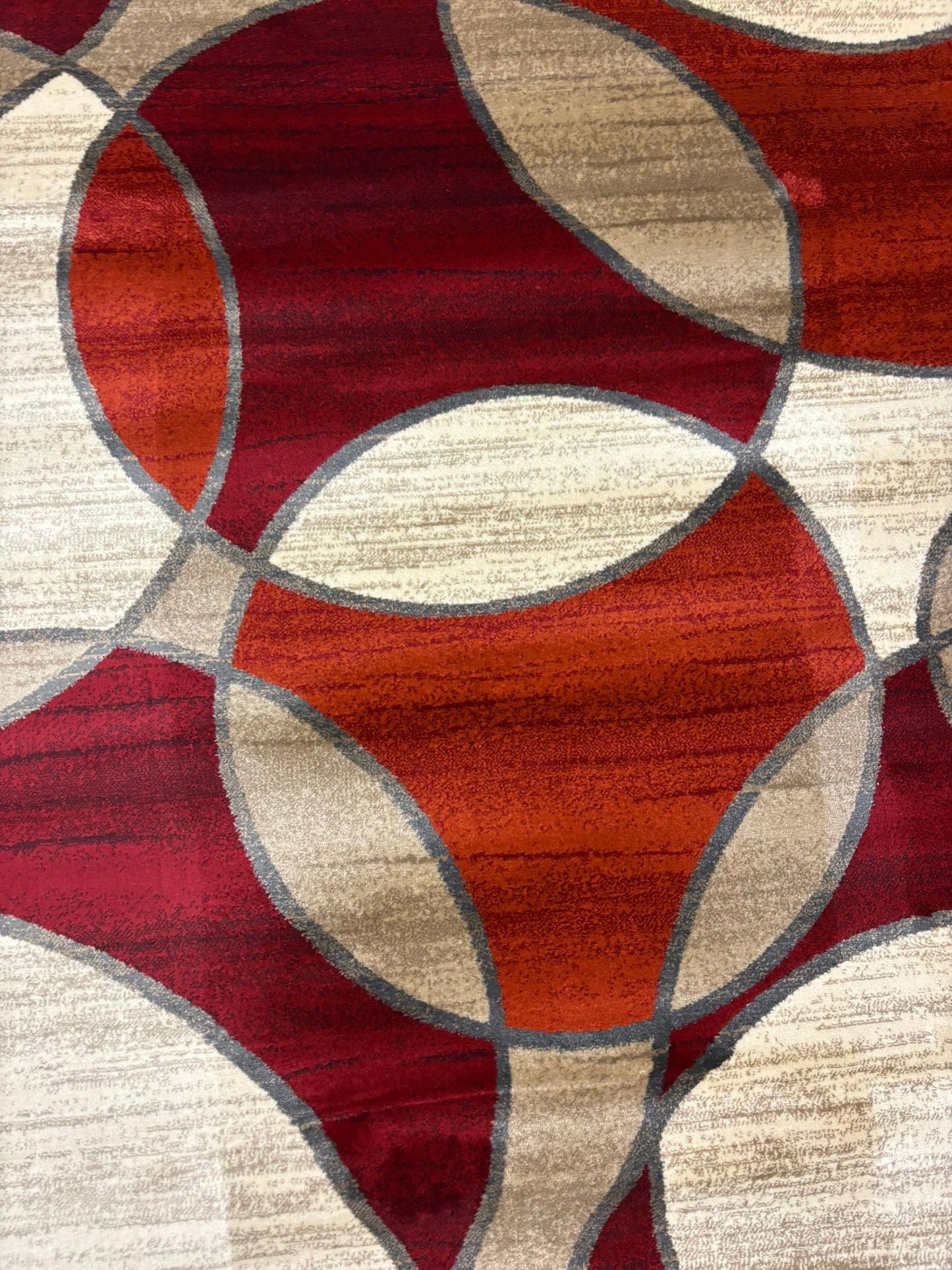 Modern Geometric Circle Rug – Red, Beige & Brown Contemporary Design | Durable & Stylish | Free USA Shipping