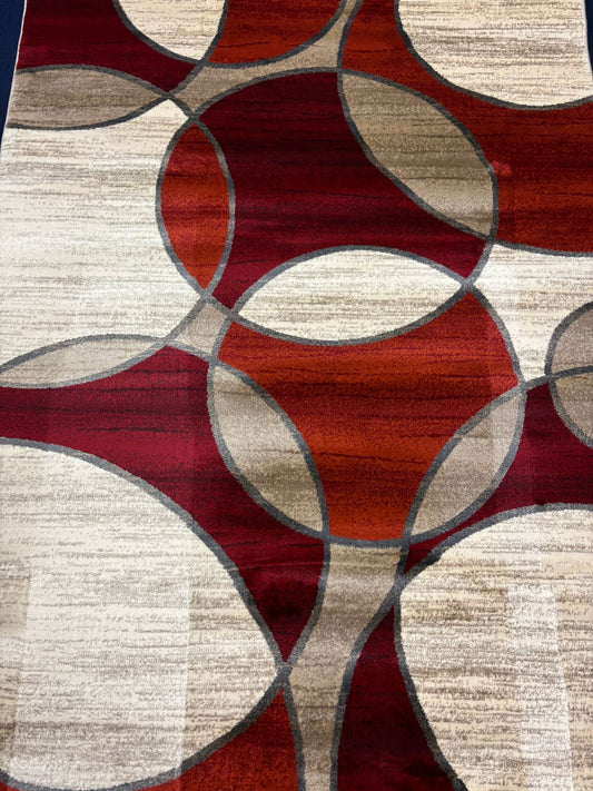 Modern Geometric Circle Rug – Red, Beige & Brown Contemporary Design | Durable & Stylish | Free USA Shipping