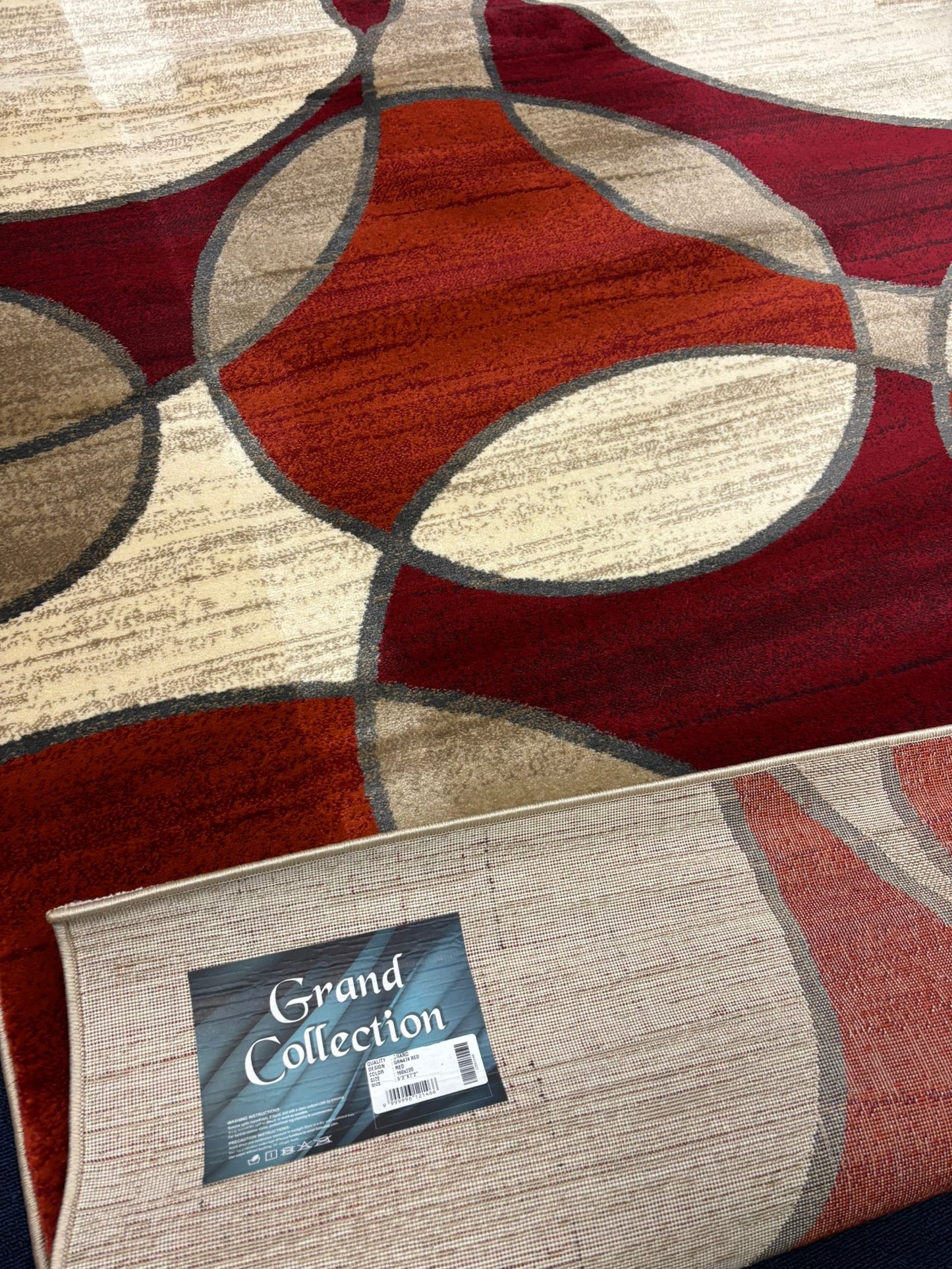 Modern Geometric Circle Rug – Red, Beige & Brown Contemporary Design | Durable & Stylish | Free USA Shipping