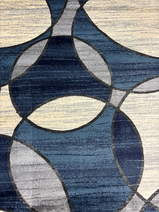 Modern Blue Geometric Circle Rug – Navy, Grey & Cream Contemporary Design | Soft & Durable | Free USA Shipping