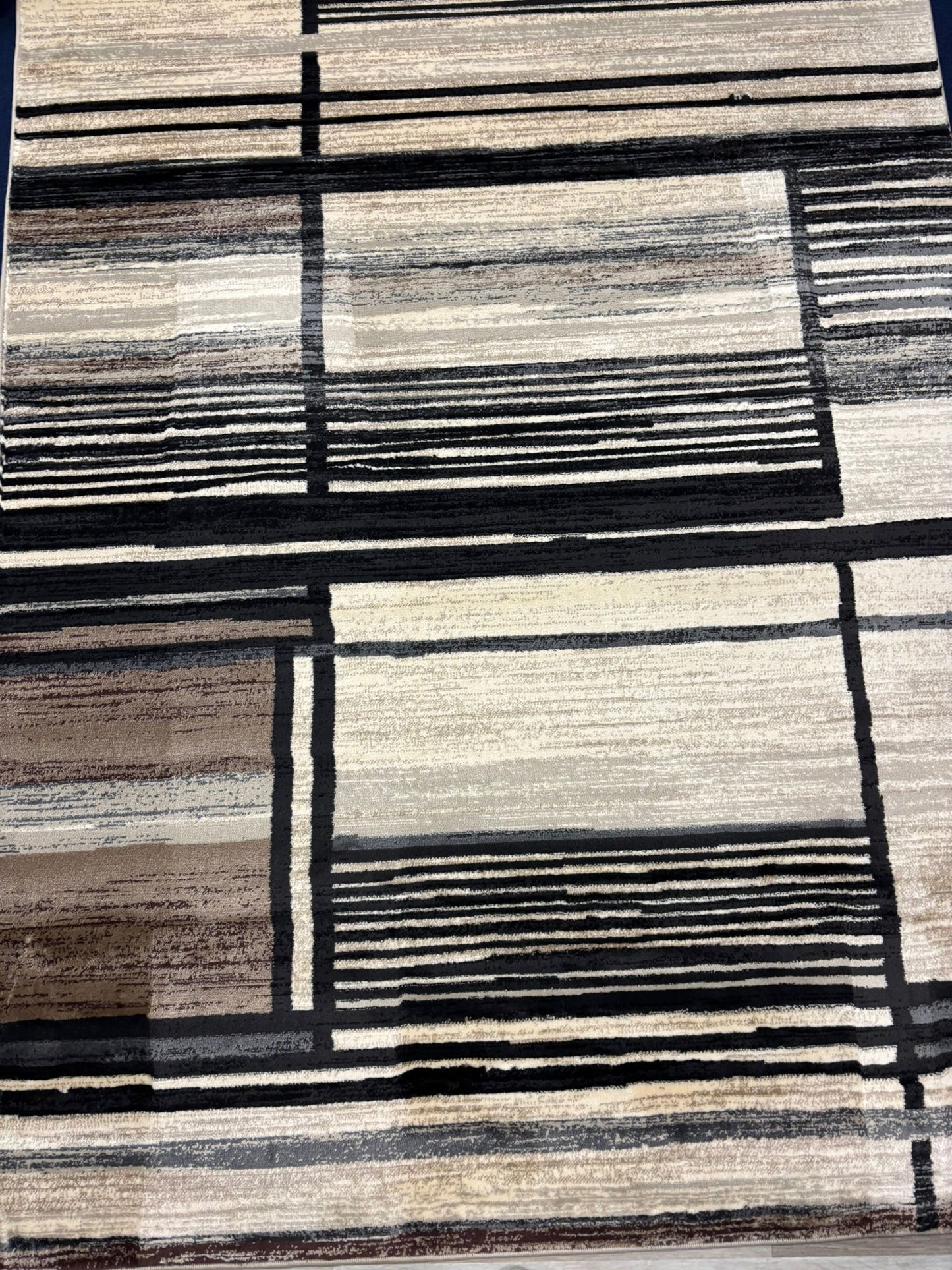 Modern Beige & Black Stripe Rug – Minimalist Geometric Area Rug for Living Room or Office | Neutral Tones | Fast US Shipping