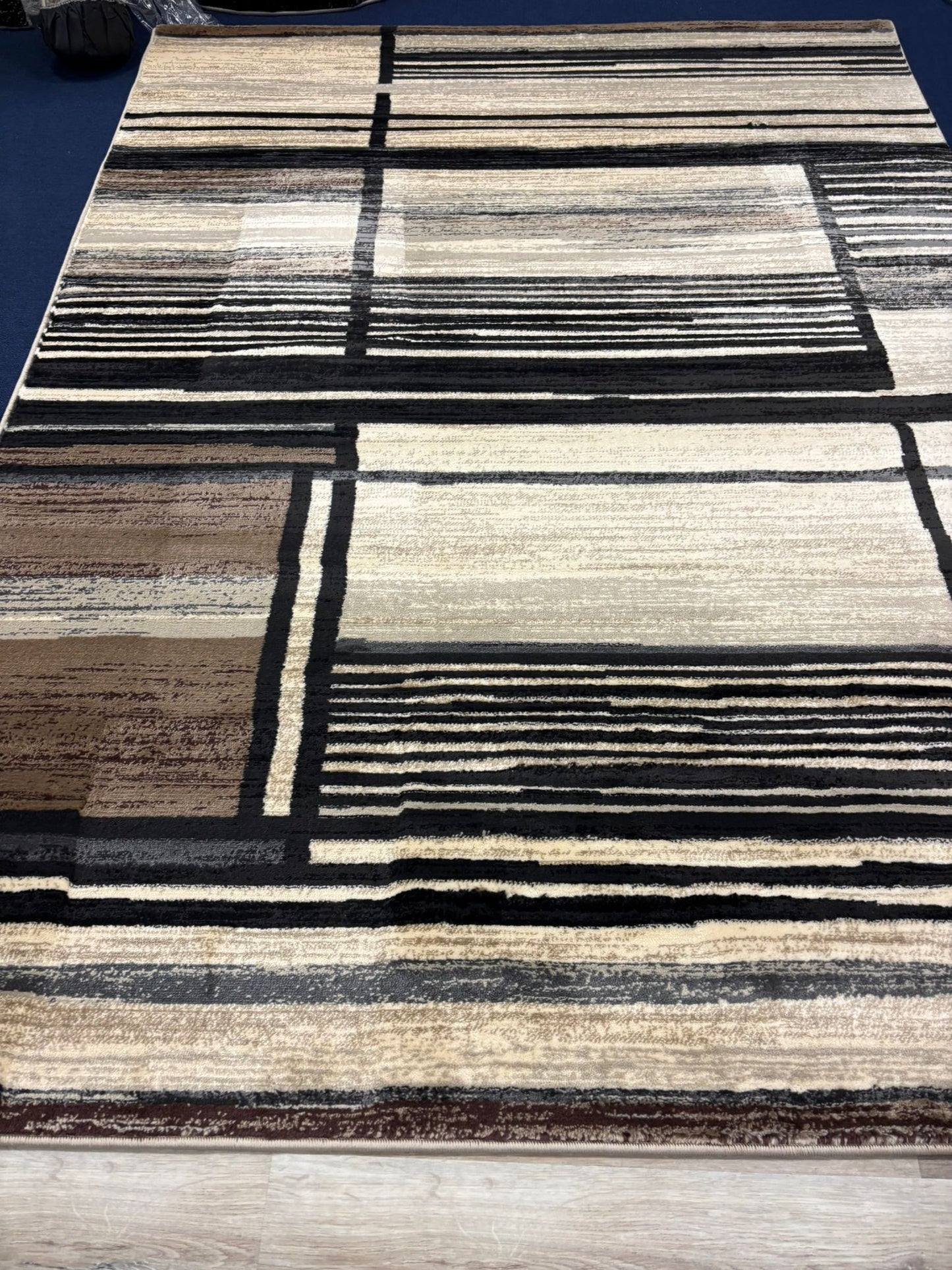 Modern Beige & Black Stripe Rug – Minimalist Geometric Area Rug for Living Room or Office | Neutral Tones | Fast US Shipping
