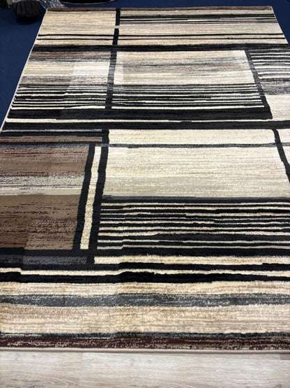 Modern Beige & Black Stripe Rug – Minimalist Geometric Area Rug for Living Room or Office | Neutral Tones | Fast US Shipping