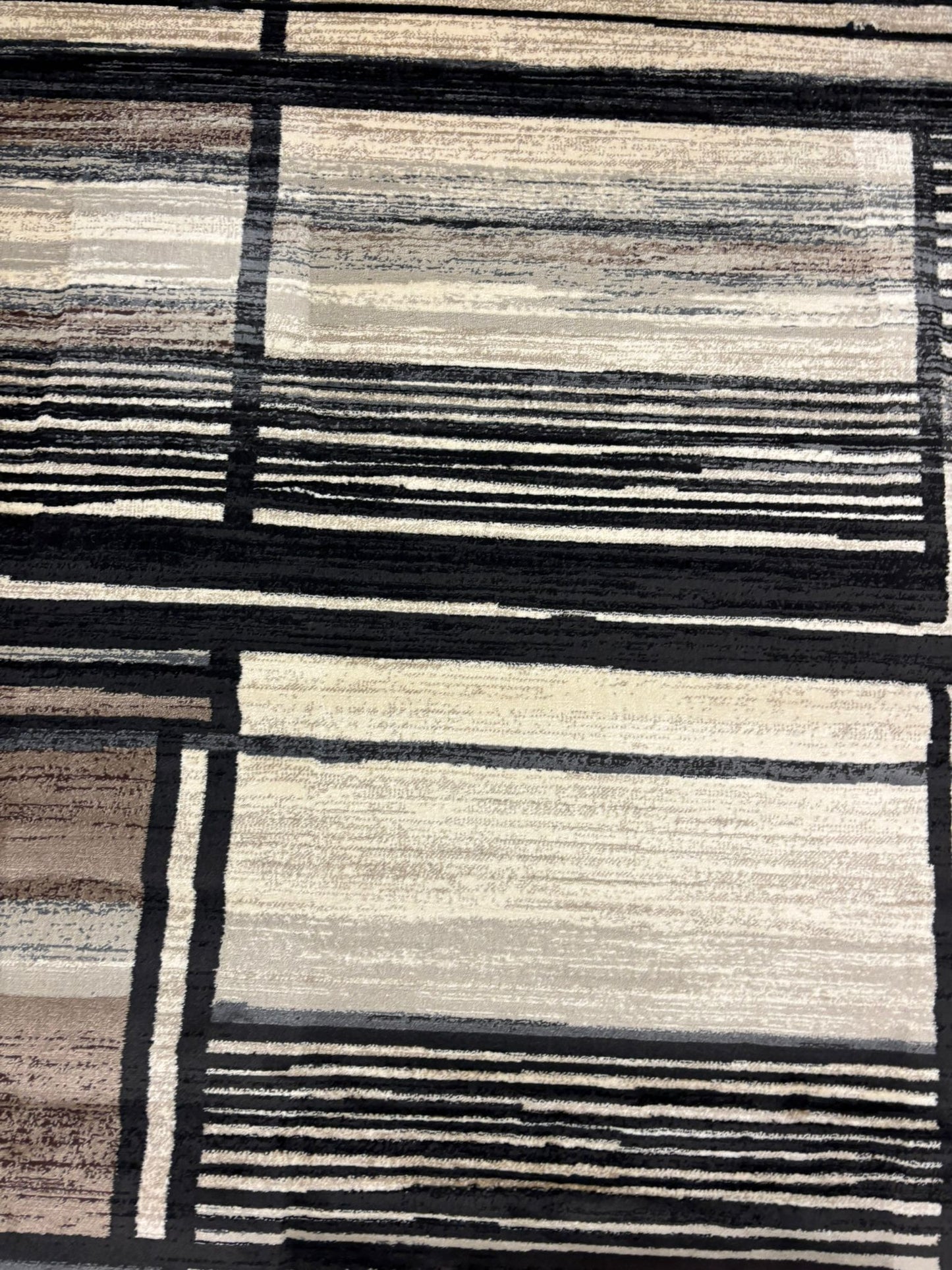 Modern Beige & Black Stripe Rug – Minimalist Geometric Area Rug for Living Room or Office | Neutral Tones | Fast US Shipping