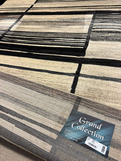 Modern Beige & Black Stripe Rug – Minimalist Geometric Area Rug for Living Room or Office | Neutral Tones | Fast US Shipping