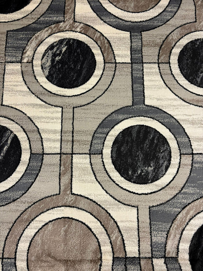 Modern Geometric Circle Rug – Black, Grey & Beige Abstract Area Rug | Contemporary Neutral Decor
