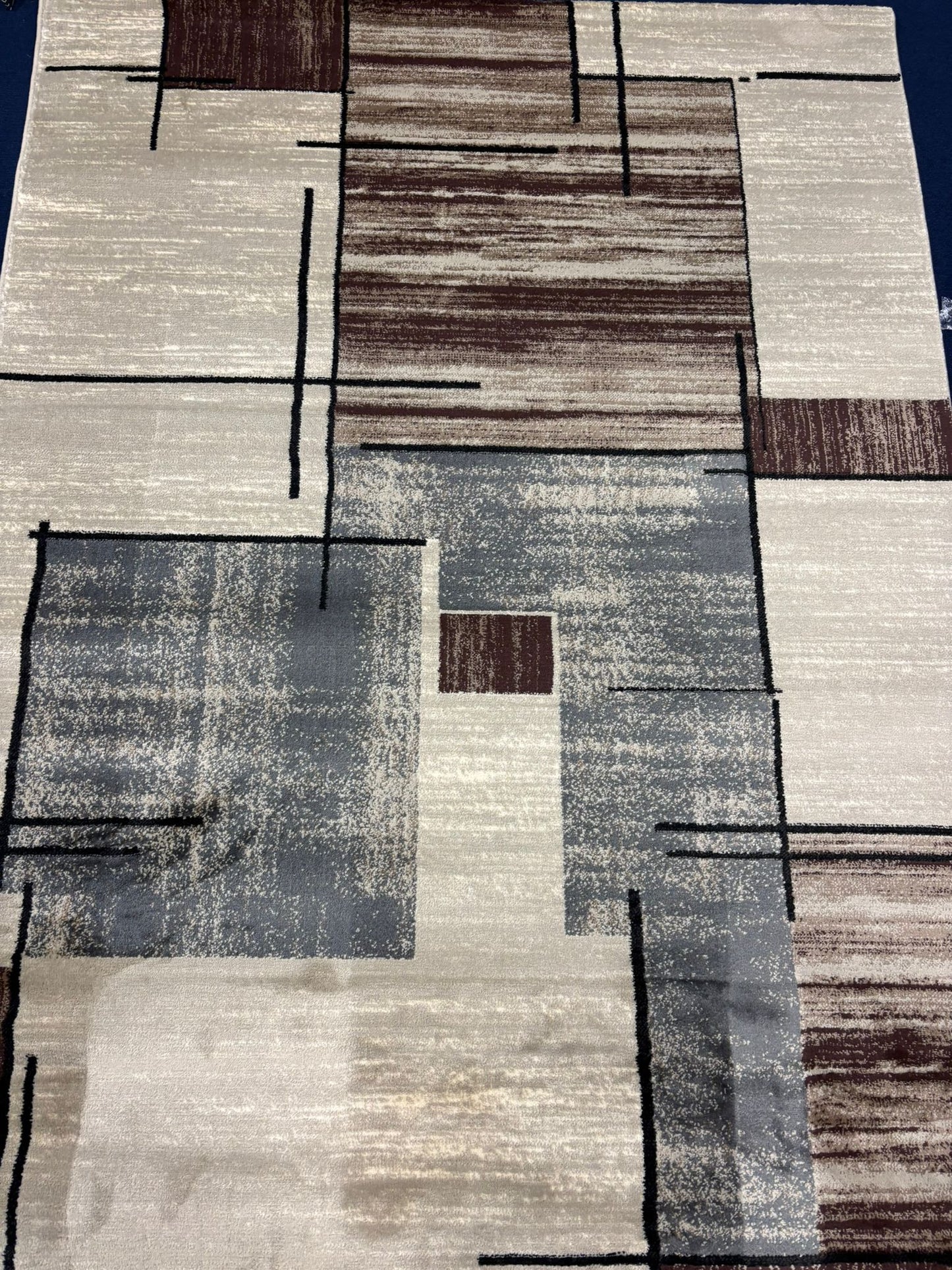 Modern Minimalist Area Rug – Beige, Grey & Brown Linear Design | Abstract Contemporary Carpet