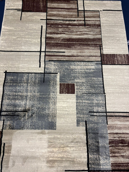 Modern Minimalist Area Rug – Beige, Grey & Brown Linear Design | Abstract Contemporary Carpet