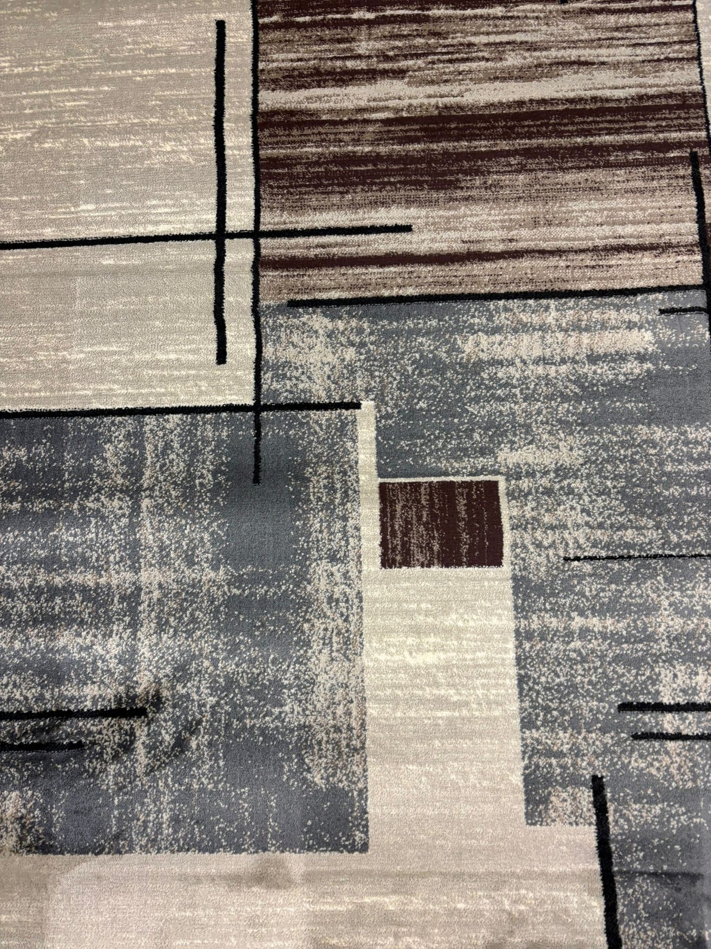 Modern Minimalist Area Rug – Beige, Grey & Brown Linear Design | Abstract Contemporary Carpet