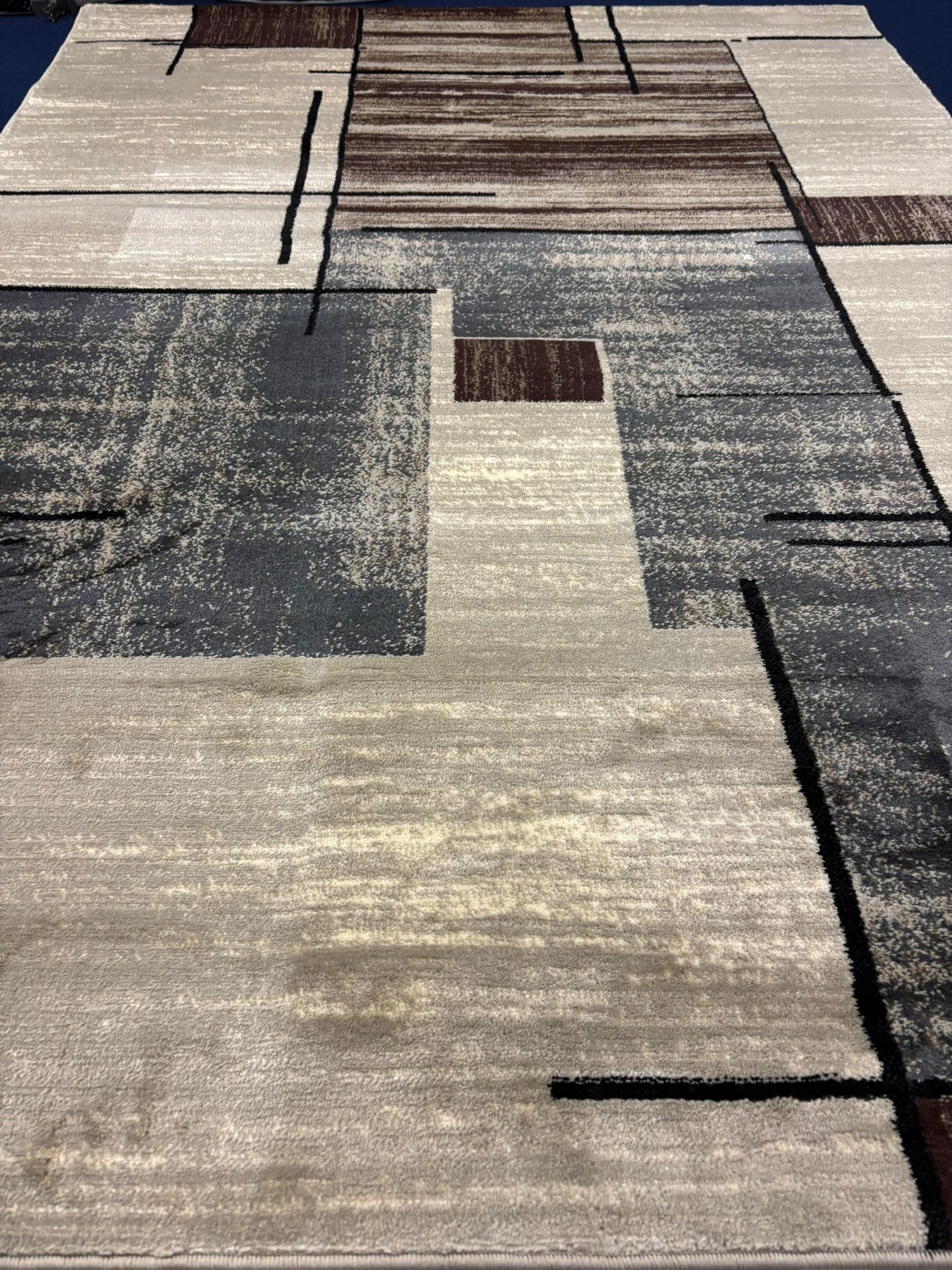 Modern Minimalist Area Rug – Beige, Grey & Brown Linear Design | Abstract Contemporary Carpet