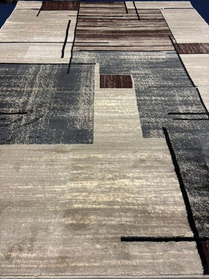 Modern Minimalist Area Rug – Beige, Grey & Brown Linear Design | Abstract Contemporary Carpet