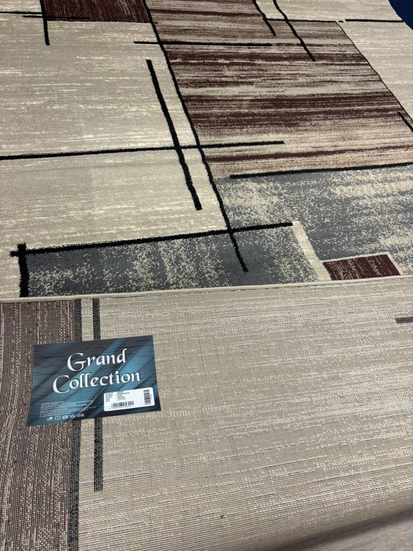 Modern Minimalist Area Rug – Beige, Grey & Brown Linear Design | Abstract Contemporary Carpet