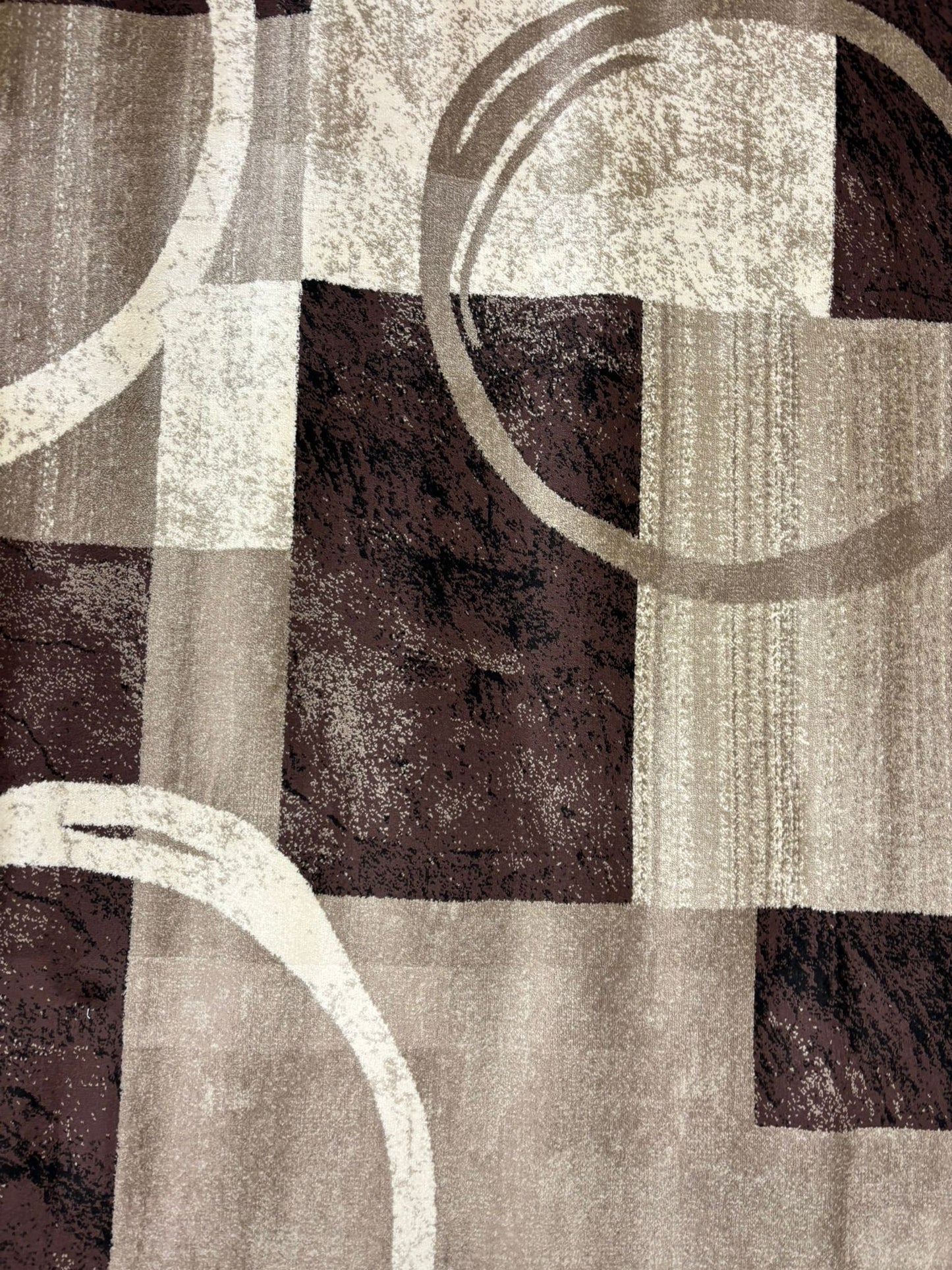 Modern Brown & Beige Circle Checkered Rug – Abstract Living Room Carpet