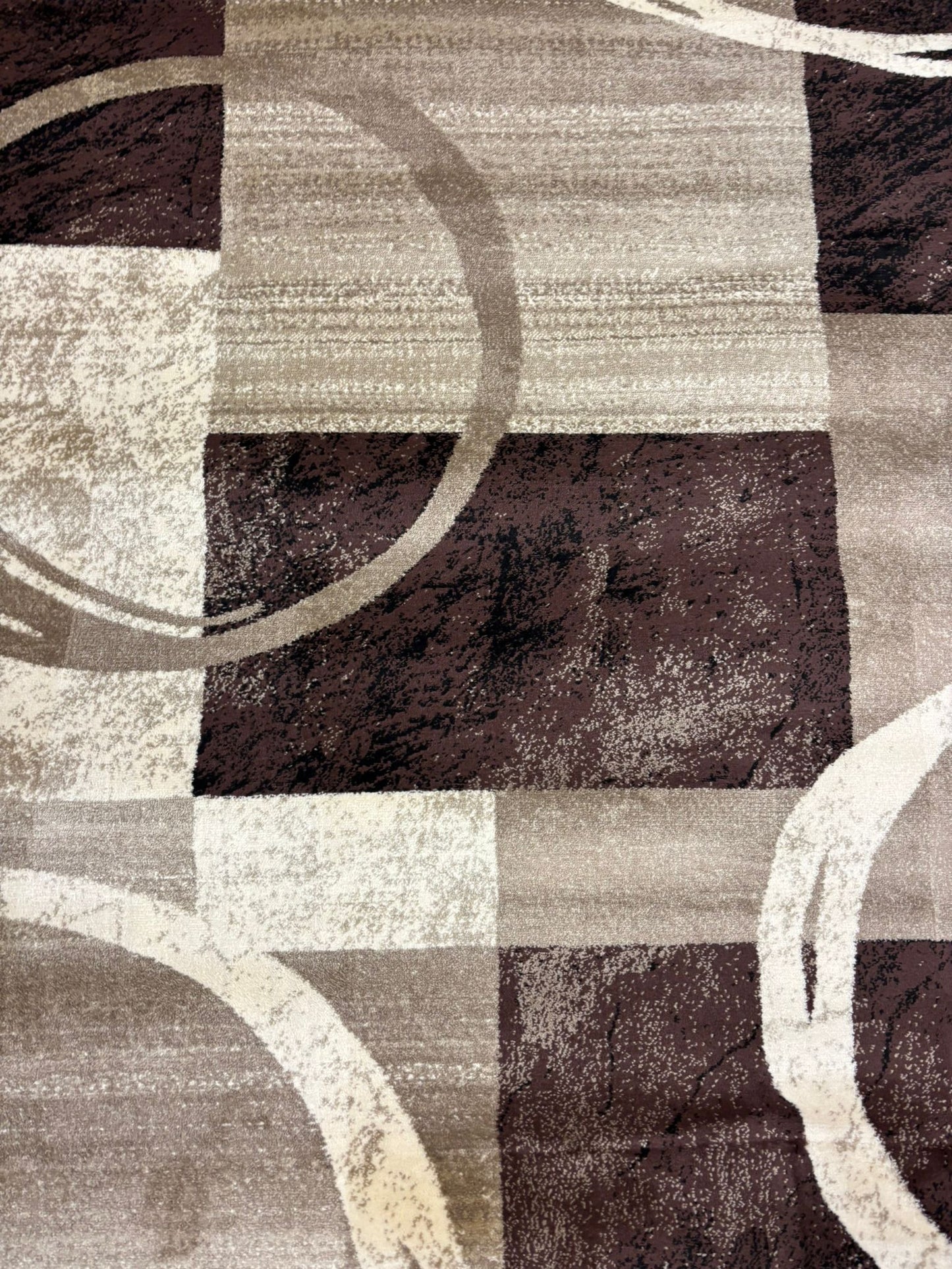Modern Brown & Beige Circle Checkered Rug – Abstract Living Room Carpet