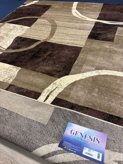 Modern Brown & Beige Circle Checkered Rug – Abstract Living Room Carpet