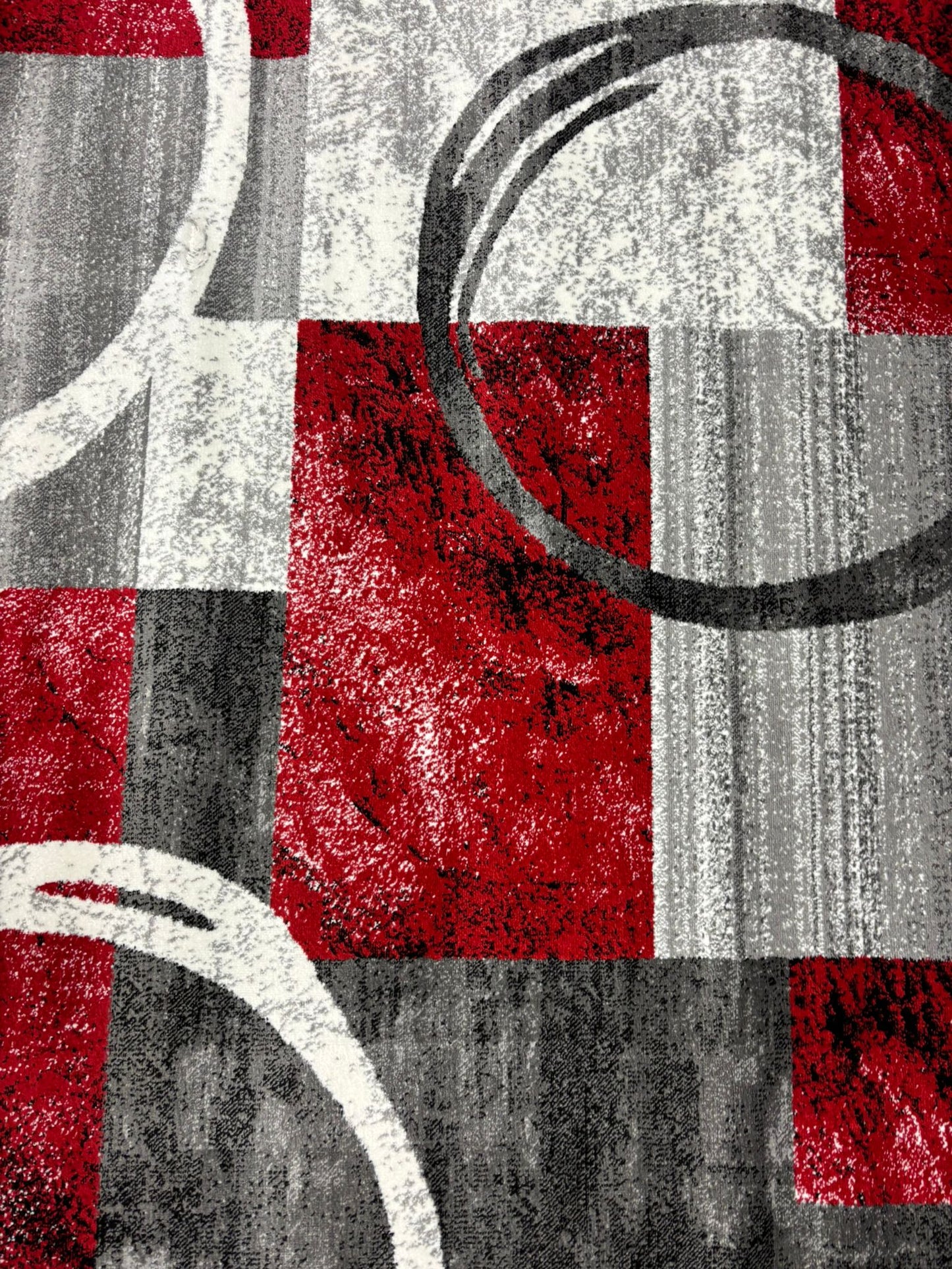 Red & Gray Modern Geometric Circle Rug – Abstract Living Room Carpet