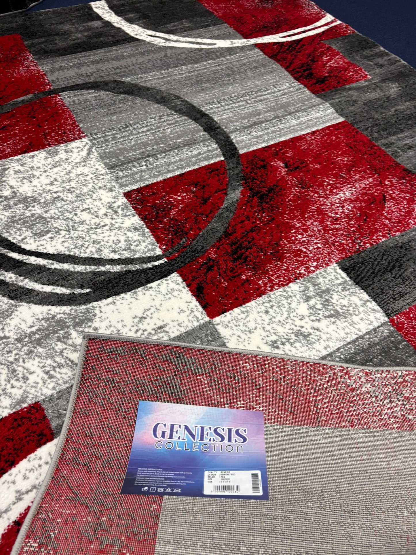 Red & Gray Modern Geometric Circle Rug – Abstract Living Room Carpet