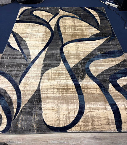 Modern Abstract Wave Pattern Rug – Grey, Black & Navy Area Carpet
