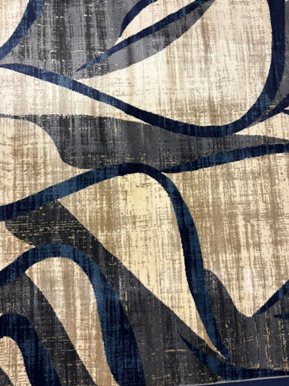 Modern Abstract Wave Pattern Rug – Grey, Black & Navy Area Carpet