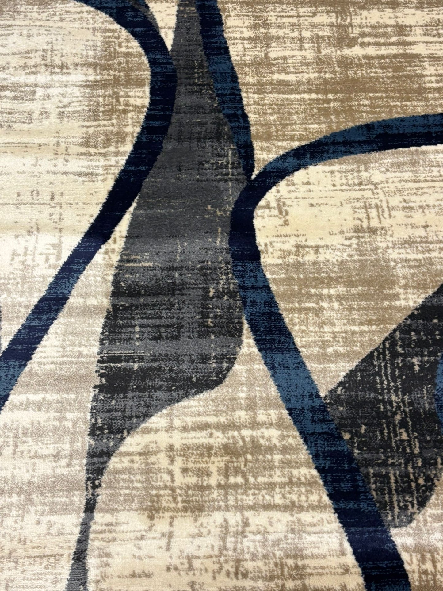 Modern Abstract Wave Pattern Rug – Grey, Black & Navy Area Carpet