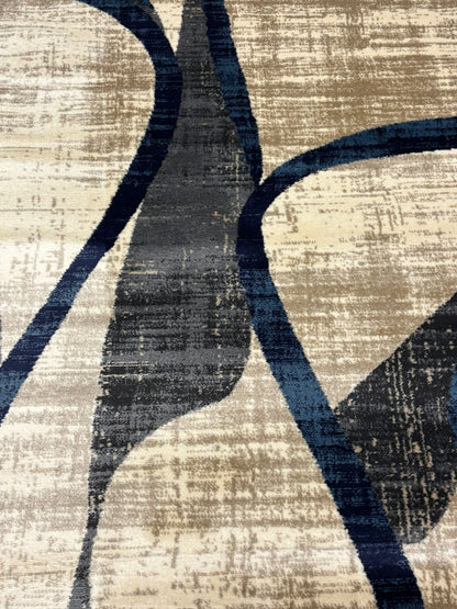 Modern Abstract Wave Pattern Rug – Grey, Black & Navy Area Carpet