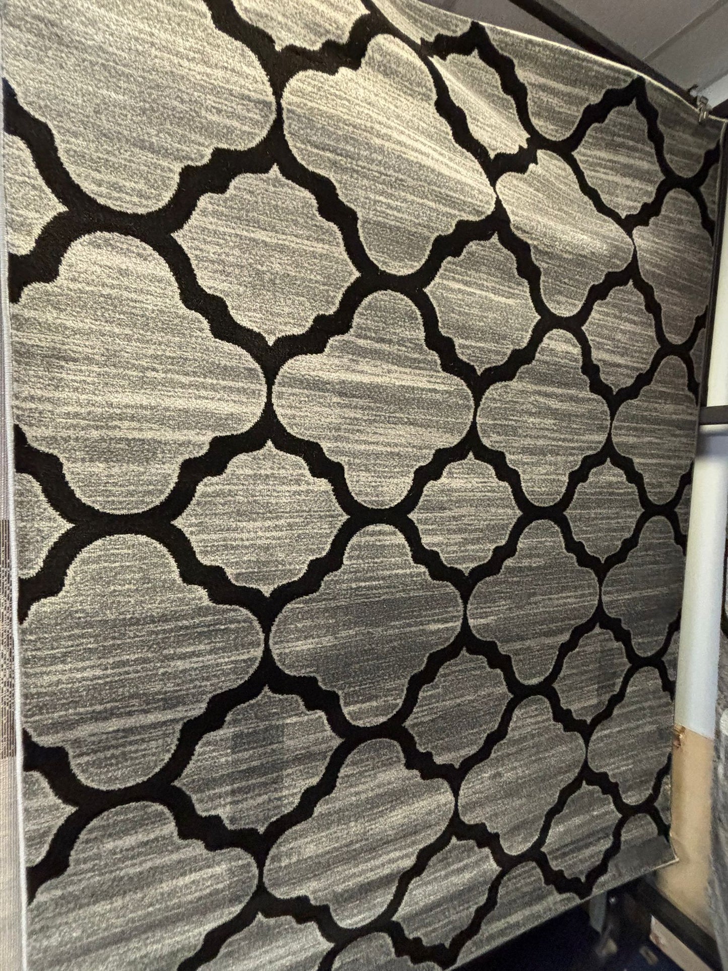 Moroccan Trellis Gray & Black Rug – Modern Geometric Area Carpet