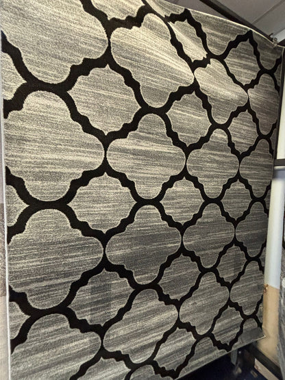 Moroccan Trellis Gray & Black Rug – Modern Geometric Area Carpet