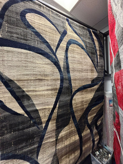 Modern Abstract Wave Pattern Rug – Grey, Black & Navy Area Carpet