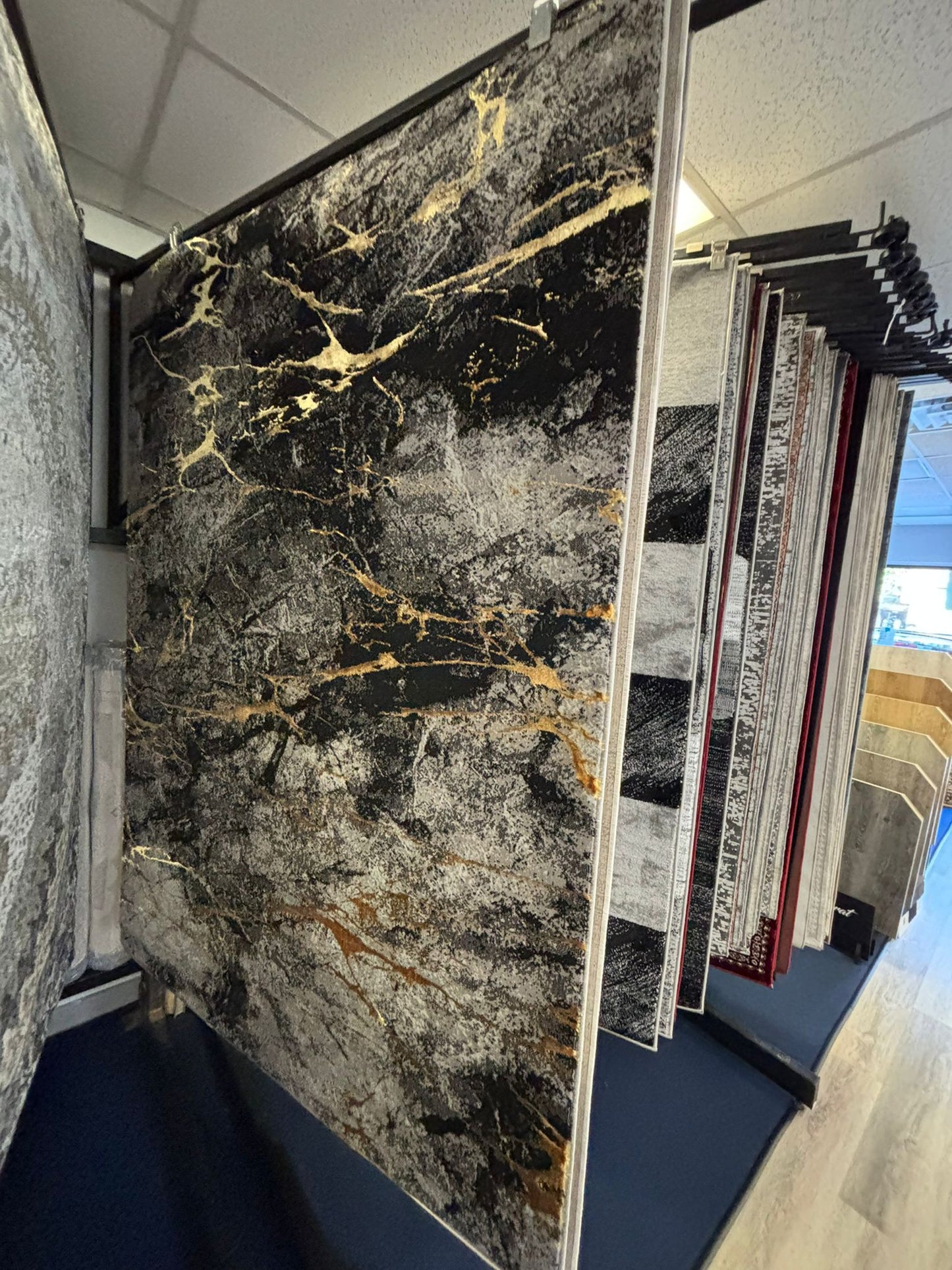 Modern Marble Pattern Rug – Black, Grey, and Gold Abstract Design | Contemporary Style
